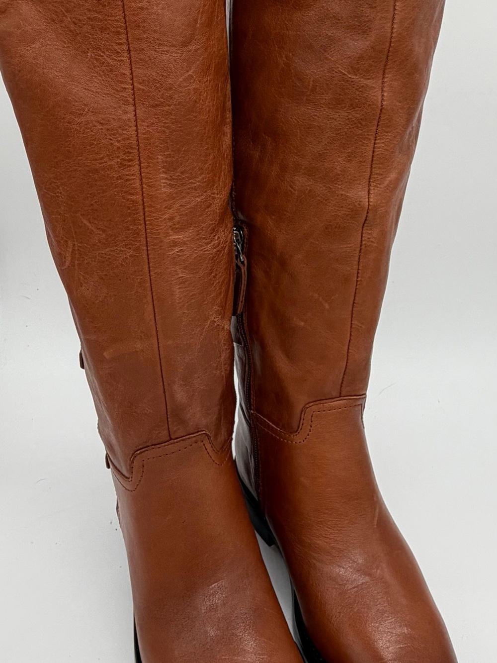 Franco Sarto Tall Leather Riding Boots in Cognac Brown